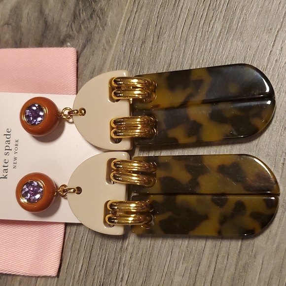 **HP 8/24**NWT Kate Spade BE BOLD Cream Leopard LG Statement Gem Earrings - Picture 2 of 4